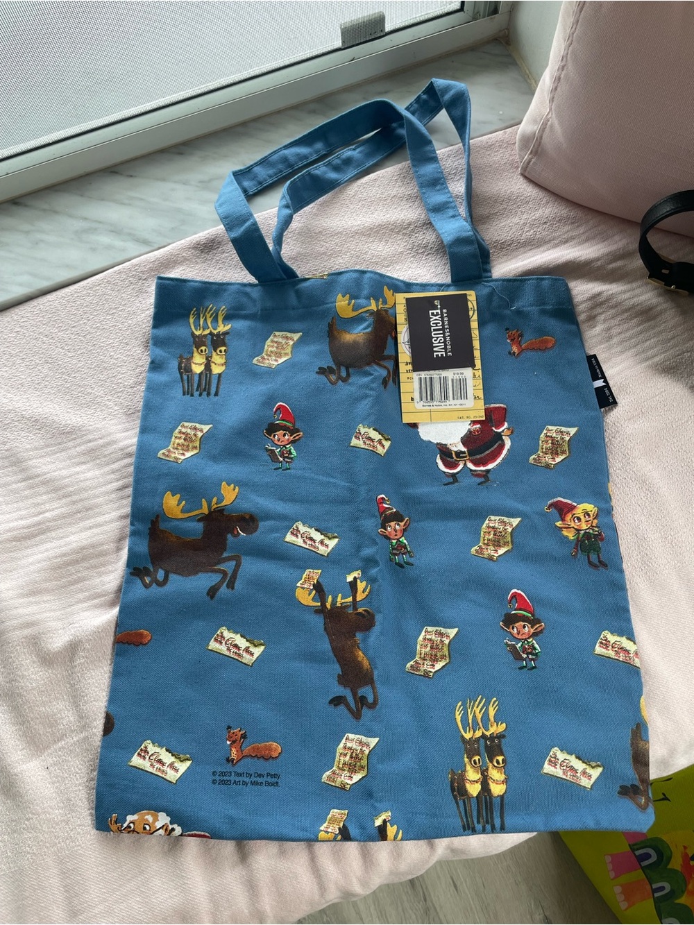 Barnes & Noble Blue Holiday Character Tote Bag